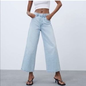 Zara High Rise Wide Leg Light Wash Jeans
